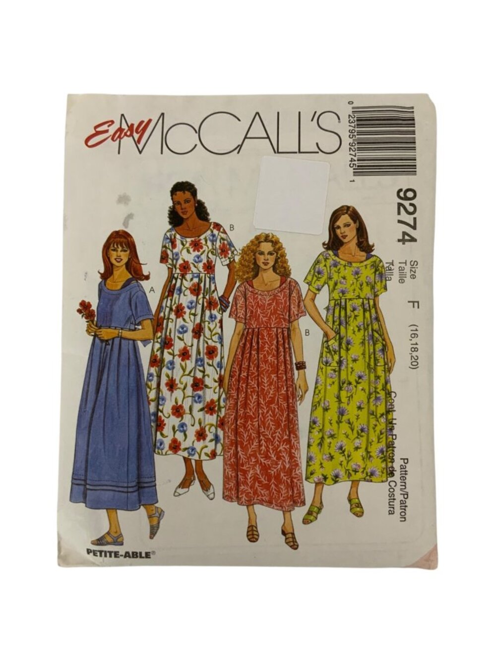 Easy McCalls 9274 Misses Modest Maxi Dress & Slip Sewing Pattern Size F 16-18-20